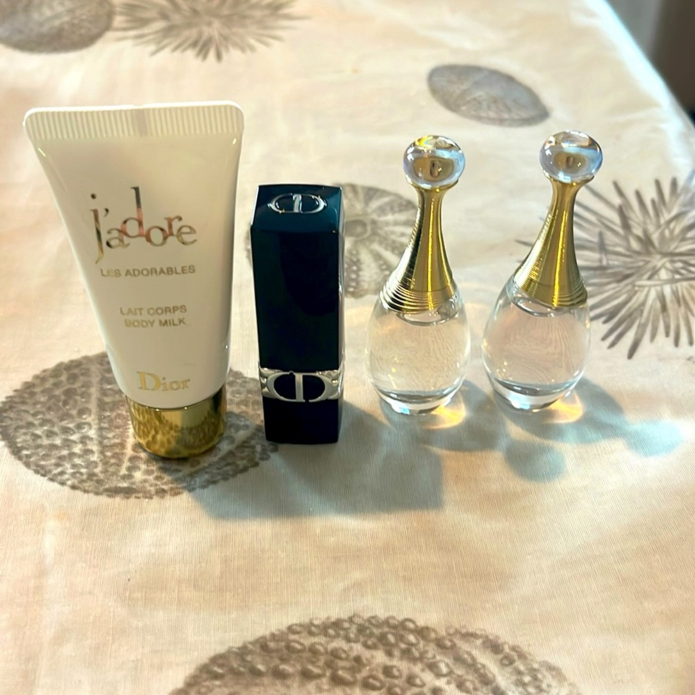 2 Dior mini j’adore 5 ml and mini lipstick and mini body lotion